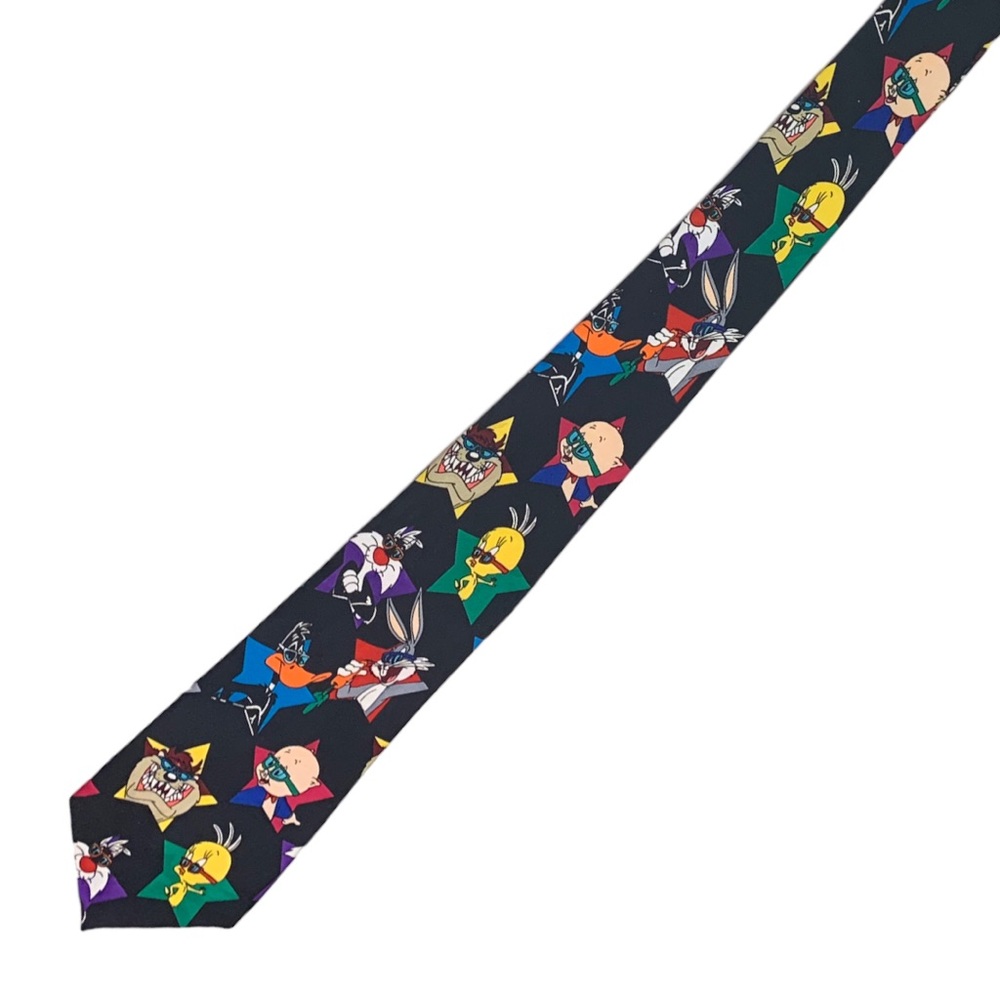 DISNEY Looney Toons Bugs Bunny Sylvester Tweetie Bird Cartoon Neck Tie Yellow